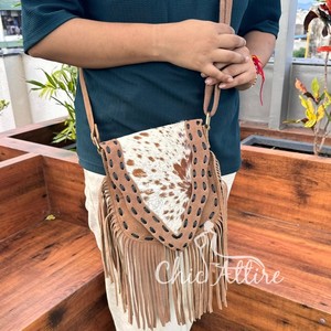 Vente chaude Western vrais cheveux sur daim cuir frange sac à bandoulière pour femmes personnalisé en cuir véritable point de main sac à main - Product Image 1