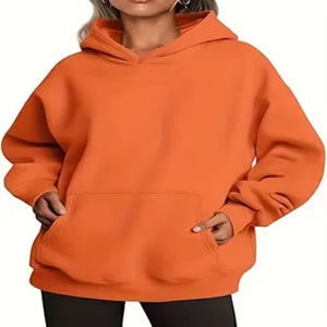 Sweat-shirt à capuche en polaire surdimensionné pour femmes avec logo personnalisé en gros, manches longues, pull-over, vêtements d'hiver, sweats-shirts vierges à prix avantageux - Product Image 3