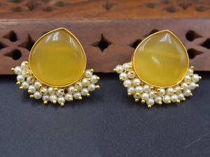 Pendientes de Moda de Latón con Piedras Colgantes, Chapados en Oro, Venta al por Mayor para Mujer - Product Image 2