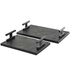 Vente en gros Lot de 2 plateaux de service en métal texturé en marbre noir Taille personnalisée 15 "12" avec poignées en argent pour usage domestique - Product Image 5