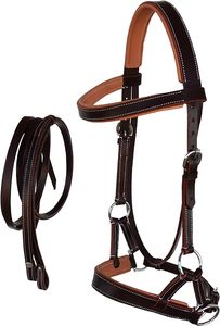 Rênes de bride en cuir de cheval Western avec traction latérale sans mors Marron/Rembourrage Tan - Product Image 5