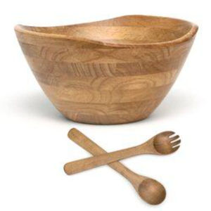 <b>Large</b> Acacia Wood Salad <b>Bowl</b> Set With Serving Utensils <b>Wooden</b> Serving <b>Bowl</b> And Server For Kitchen Eco-Friendly Fruit Mixing <b>Bowl</b> - Product Image 1