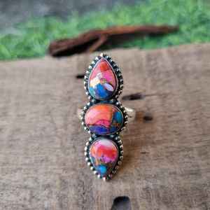 Anillo turquesa de cobre rosa, anillo llamativo de diseñador de Plata de Ley 925, regalo de cumpleaños, regalo de aniversario, regalo de amor para ella - Product Image 1