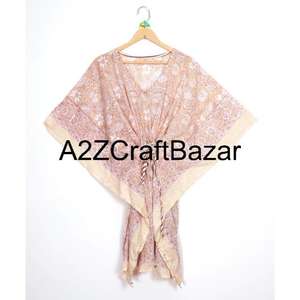 Vestido Casual Ligero y Ecológico, 100% Algodón Puro, Cuello en V, Estilo Kaftan, Estampado Floral Bohemio, Manga Corta - Product Image 2