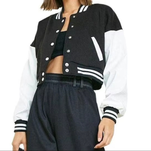 Stylish Ladies Crop Varsity <b>Jackets</b> New Fashion Black White Color 100% Cotton Eco-Friendly Quilted Breathable OEM Serviced - Product Image 1