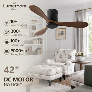 Ventilador de Techo de Madera Sólida de 42 Pulgadas de Perfil Bajo, Sin Luz, Montaje Empotrado, Motor DC Silencioso con Control Remoto - Product Image 2