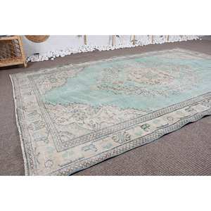 Tapis turc fait main en laine beige bleu classique 5.5 'X 8.9' Patchwork rectangulaire écologique salon traditionnel chambre - Product Image 2