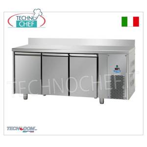 Équipement de réfrigération pour cuisine commerciale TECNODOM, table congélateur 3 portes GN 1/1 avec pare-éclaboussures, température -18/-22°C - Product Image 1