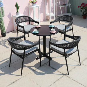 Juego de Comedor Moderno de Aluminio para Exteriores de 4 Piezas con Mesa de Centro y Sillas de Cuerda para Uso en Almacenes - Product Image 6
