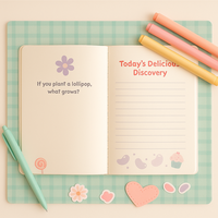 LABON Candy Garden A5 Kinder-Kreativ journal mit Lutscher blumen und Pastellfarben zum Kritzeln, Zeichnen und täglichen Spaß