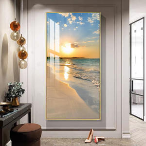 บ้านพระอาทิตย์ตกขนาดใหญ่ชายหาดพร้อมแขวนภาพกระจกนิรภัยภาพวาดคริสตัลผนังศิลปะมอร์เดนกระจกเทมเปอร์ - Product Image 4