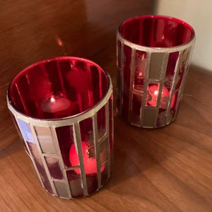 Porte-bougie en verre mosaïque fait à la main, rond, pour bougie chauffe-plat, pour la décoration de la maison et de Noël - Product Image 1