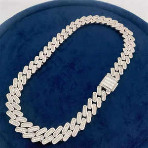 Hip Hop VVS Moissanite 18mm Round & <b>Baguette</b> Cut Diamond Cuban Link Chain Jewelry For Men's 925 Sterling Silver - Product Image 1