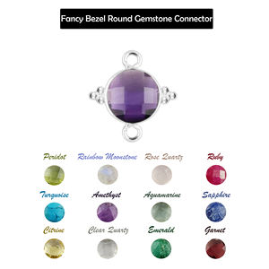 925เงินสเตอร์ลิงสีรุ้งทรงกลมพลอยสีรุ้งอัญมณีเหลี่ยมเพชรพลอยแฟนซีขอบสองเส้นสร้อยคอแบบทำมือตัวเชื่อมต่อเครื่องประดับ - Product Image 6