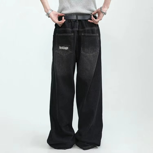 Pantalon en jean ample de couleur unie vintage de haute qualité, vente directe d'usine, style streetwear, style droit, jean de travail quotidien pour homme - Product Image 3