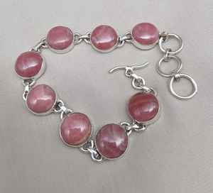 Rhodochrosite <b>925</b> <b>Sterling</b> <b>Silver</b> <b>Bracelet</b> Handmade Pink Gemstone For Women Artisan Boho Ethnic Jewelry Fashion - Product Image 5