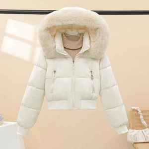 Chaqueta Bomber de Invierno para Mujer, Manga Larga, Holgada, con Capucha, Cuello de Piel Grande, Transpirable, Acolchada de Poliéster, con Capucha Desmontable, Novedad 2025 - Product Image 4