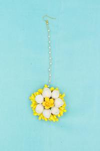 Handmade <b>Pakistani</b> Bridal Floral <b>Jewelry</b> Set Yellow Mehndi for Wedding and Haldi Includes Necklace Ring Earrings Tikka - Product Image 6