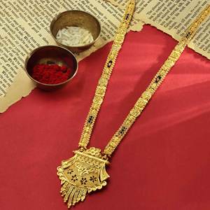 Gros 24K Micro Plaqué Or Long Pendentif Mangalsutra, mariage indien Mangalsutra, Micro Or Mangalsutra avec Perles Noires. - Product Image 4