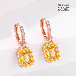 Colourful Enamel <b>Huggie</b> <b>Earring</b> gold plated Pendant <b>Earring</b> For girl 925 <b>Silver</b> Luxury Pink Crystal Jewellery Genuine Cz <b>Earring</b> - Product Image 4