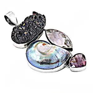 Women's Fashion 925 Silver Gemstone Pendant <b>Necklace</b> with Ruby and Amethyst Rhodium Plated Number Pattern Charm Pendants - Product Image 2