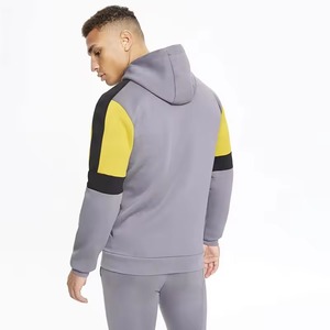 Sweat à capuche zippé pour hommes, cousu et coupé, avec bloc de couleurs, anthracite/noir/or, jogging avec logo personnalisé pour l'hiver, vente en gros - Product Image 2