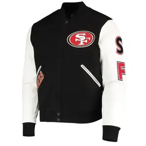 OEM toptan San Francisco 49ers Logo Letterman ceket kırmızı ve altın ruhu moda ceket kucaklama