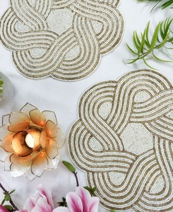 Elegant Luxury Seed Bead Table <b>Placemats</b> with Embroidery and <b>Mirror</b> Detail Customizable Shapes for Wedding Halloween Christmas - Product Image 2