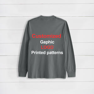 2025 <b>Men</b> Street wear <b>Pocket</b> Plain Plus Size Long Sleeve Crew Neck Custom Wholesale 210gsm Solid Blank Washed Luxury T-<b>Shirt</b> - Product Image 3