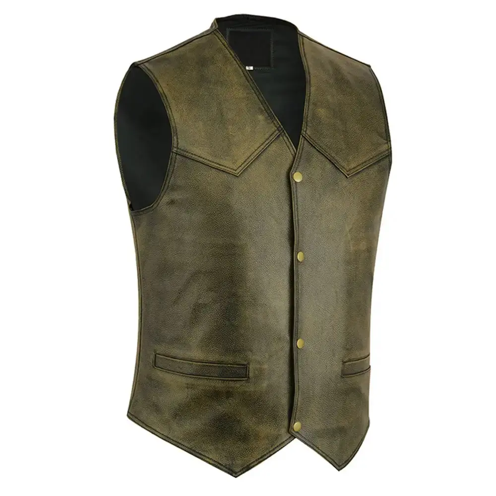 Biker Leather Waistcoats For Men Custom Made Cowhide Leather Vest For Me Made In Pakistan