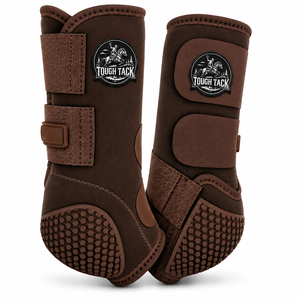 Protège-jambes pour chevaux Tough Tack en microfibre marron avec semelle Hex Grip pour l'équitation 2026 - Product Image 1