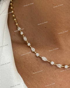 Collar de Diamantes de Moissanita Plateada, Diseño de Estación con Corte Marquesa y Redondo, Engaste de Puntas, Elegante y Lujoso, para Uso Diario, para Mujer - Product Image 3