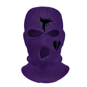 Wholesale Windproof Custom Skimask Winter <b>Hat</b> Men Warm Acrylic <b>Purple</b> 3 Hole Knitted Balaclava Designer Ski Mask - Product Image 3
