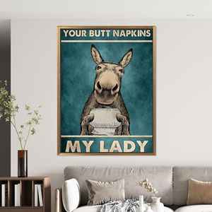 Funny Donkey Bathroom Canvas Art, Rustic Farmhouse Humor Print,Gold <b>Framed</b> - Product Image 1