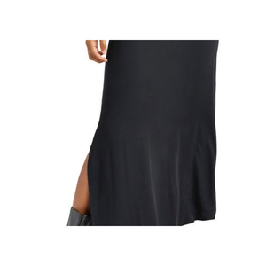 Splendida gonna maxi asimmetrica Chelsea con spacchi laterali, chic, nera, in lino con volant, materiale spandex, morbida, vita naturale, taglia grande - Product Image 3