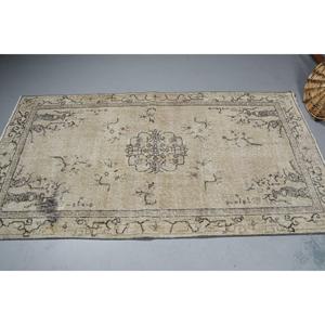 Vintage 3.5x6.5 ft Rug, Accent Turkish Rug, <b>Brown</b> Patchwork <b>Wool</b> Rug - Product Image 4