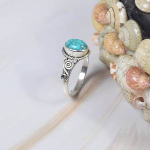 Anillos de Turquesa Azul Cobre para Mujer, Plata de Ley 925, Joyería Hecha a Mano, Diseño Clásico, Forma Ovalada, para Fiestas y Eventos - Product Image 2