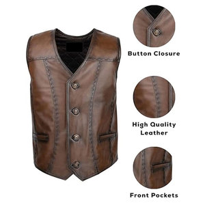 Chaleco de cuero sin mangas de moda de talla grande para hombre, Chaleco de cuero de moto para hombre, chaleco de cuero de vaca - Product Image 5