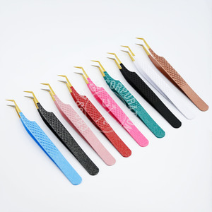 Private Label Pink Lash Tweezers 45 Degree Russian Volume Eyelash Extension Tweezer Glitter Finish Precision <b>Tool</b> - Product Image 1