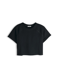 Women's Black Crop <b>Top</b> <b>Raglan</b> Sleeve Oversized Cropped T Shirt 100% Cotton French Terry Streetwear Y2K Fashion Tee Wholesale - Product Image 5