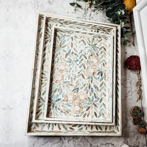 Plateau élégant d'incrustation de nacre plateau de service en os plateau décoratif de luxe haut de gamme design artistique pour servir - Product Image 4