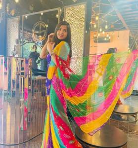 Georgette-Saree de alta calidad para bodas, nueva colección de diseñador exclusivo, suave, con secuencia de trabajo Laheriya, compras en línea - Product Image 5