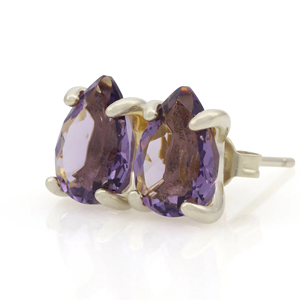 Trending 925 Sterling <b>Silver</b> <b>Stud</b> Earrings Genuine Purple Amethyst Pear Faceted Cut Gemstone Gold Plated for Weddings Parties - Product Image 1