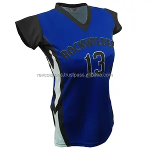 优质酷设计女排制服运动衫儿童排球衬衫皇家蓝色短袖排球运动衫