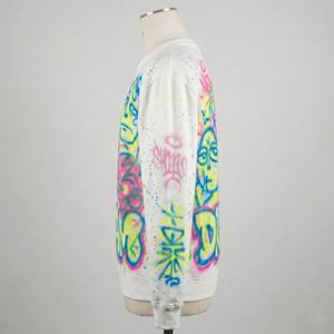 Sweat-shirt à col rond en coton lourd personnalisé pour femmes, imprimé graffiti airbrush, style urbain néon, streetwear vintage Y2K, hiver automne - Product Image 3