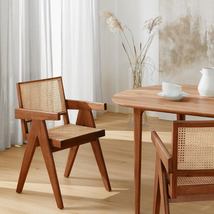 Sillón de comedor de ratán de alta calidad, marco de teca de madera maciza, Color Natural para silla de comedor de restaurante en casa - Product Image 3