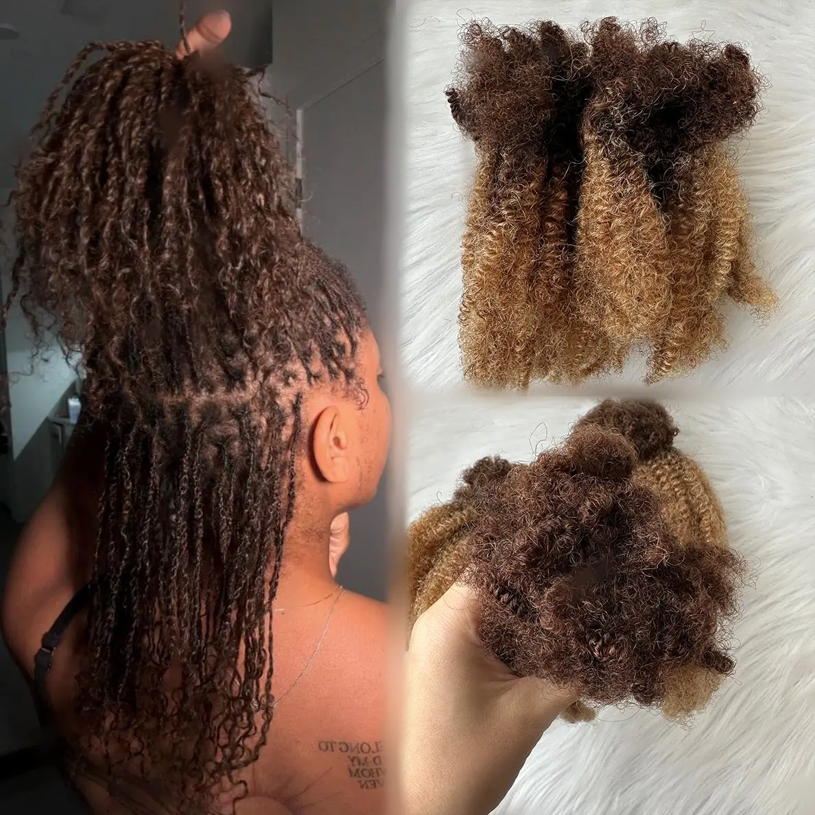 Extensiones de Pelo Rizado Afro Rizado a Granel, Extensiones de Rastas Africanas 4/27, 30g, 18 Pulgadas, 100%