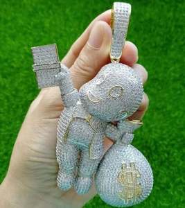 Colgante de moissanita para bolsa de dinero, Diamante de VVS1 moissanita, colgantes helados, joyería personalizada, regalos para él, joyería de plata - Product Image 4