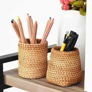 Handmade Chopsticks Holder Rattan Pen Holder Rattan Cosmetic Storage Woven Rattan Basket