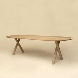 Mobilier d'extérieur en bois de teck naturel Patio Garden Courtyard Table à manger ovale avec pieds croisés-Dica - Product Image 1